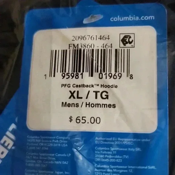 NWT! Navy Columbia Men's PFG Castback Hoodie SIZE XL . Still in Packaging.💋 - Picture 7 of 7